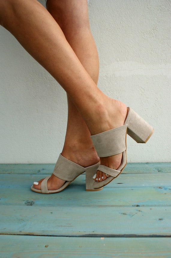 DORA Block heel suede leather sandals Handmade leather heels Women's heeled sandals Greek leather sandals Nude colour sandals DORA Block heel suede leather sandals Handmade leather heels Women's heeled sandals Greek leather sandals Nude colour sandals