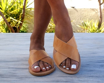 ERIS sandals/ ancient Grecian leather sandals/ slide sandals/ classic leather sandals/ handmade sandals/ summer sandals/ criss cross sandals