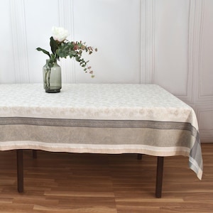 Rectangle beige grey jacquard tablecloth - Quality table linen decor. Holiday tablecloths