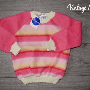 SALE Vintage Girls Fluffy Sweater, 5-6 Years, Pink&Cream Stripe,Acrylic,New,Acrylic,Polyester,Vedonis,sweaters, jumpers, coat baby image 1