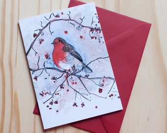 Winter Robin greetings card - Blank inside