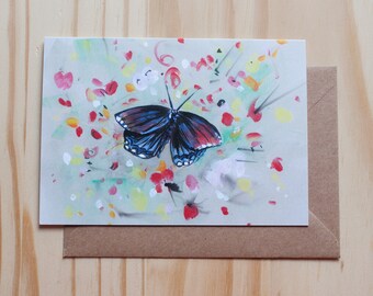 Blue and Red Butterfly greetings Card - Blank Inside