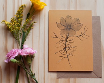 Yellow flower illustration greetings card - Blank inside