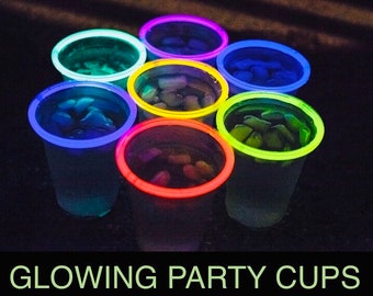 Neon Glow Party themed invitations, cup, Plates Neon Glow themed glow cups Neon themed