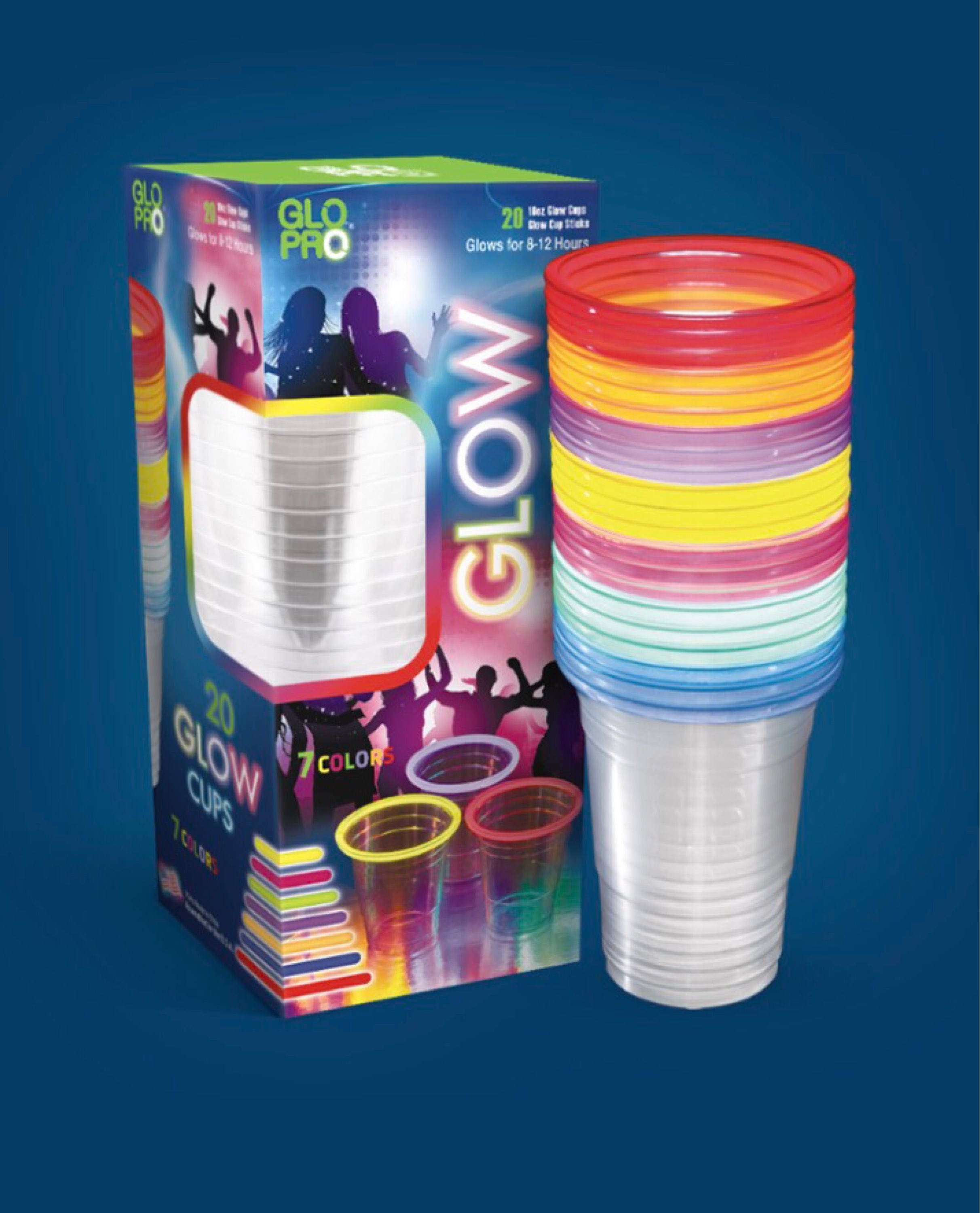 Glo Pro Glow Party 20 Count 16oz Multicolor Light up Party Cups. 