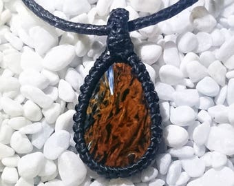 Pietersite pendant, pietersite macrame pendant, brown pietersite pendant