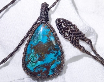 Teardrop Azurite macrame necklace