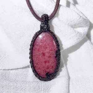 Pink Rhodonite macrame pendant