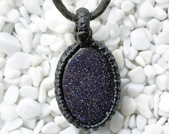 Blue Goldstone macrame pendant