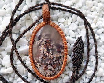 Scenic moss agate pendant, macrame pendant