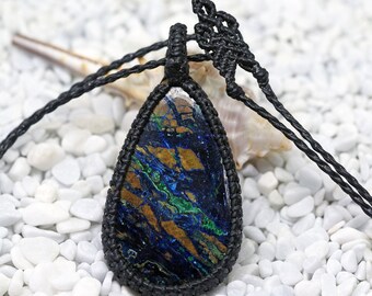 Teardrop Azurite Malachite macrame necklace