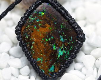 Flashy large boulder opal macrame necklace