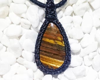 Striped Tiger Eye Pendant, Tiger Eye Macrame Pendant