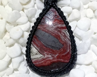 Ciondolo di agata pizzo pazzo rosso, ciondolo di Macrame agata pazzesca del merletto