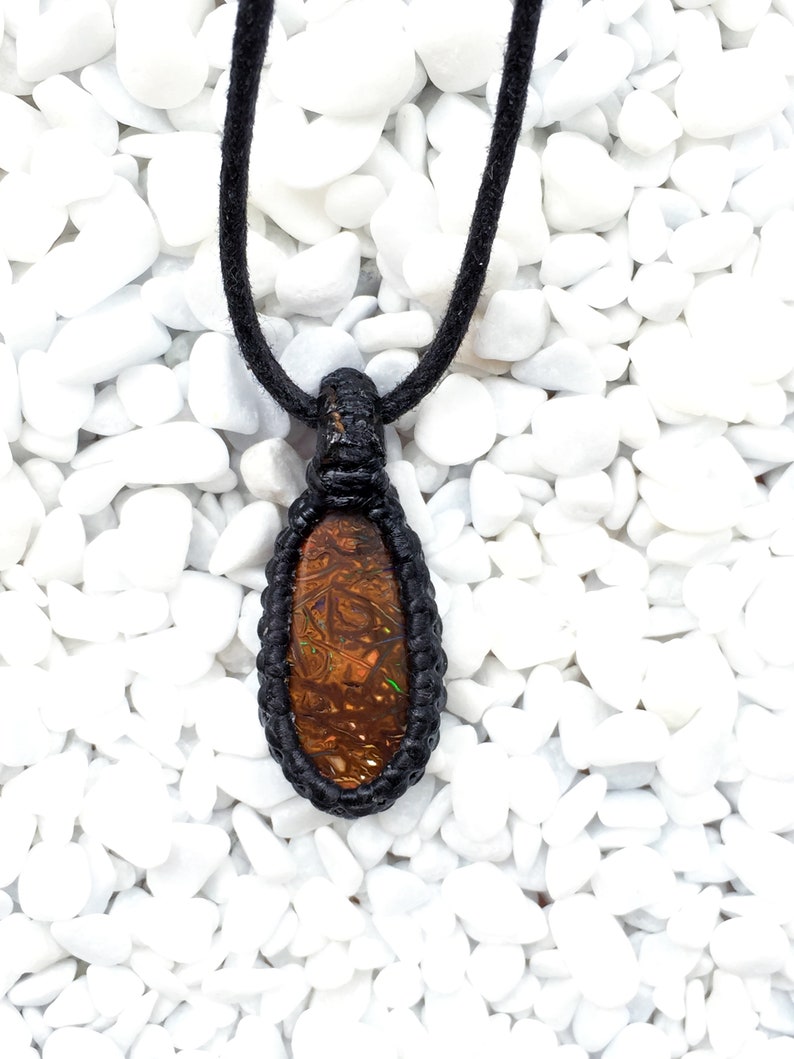 Boulder opal pendant, macrame pendant image 1