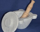 Mortaio diametro 20 ( 7.87 inch) in marmo bianco di Carrara cm con pestello in legno di Faggio e coperchio