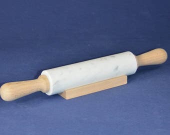 Rolling pin in white Carrara marble with beech wood handle