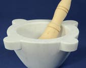 Mortaio diametro 20 cm (7.87 inch) in marmo bianco di Carrara con pestello in legno di Faggio