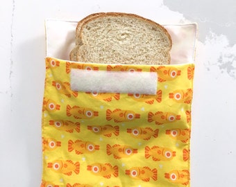 Reusable Sandwich Bag / Snack Bag / Eco Friendly Sandwich Bag / Food Safe Sandwich Bag / Yellow / Fish