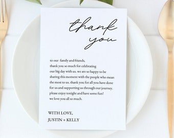 wedding dinner menu / wedding menu / reception dinner note / thank you note for wedding style03 / SKU: LNRC01