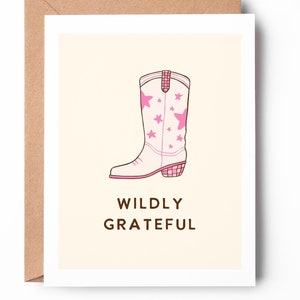 Très reconnaissante, carte de remerciement amusante, carte de botte de cow-boy, carte idiote, carte de remerciement, jolie carte de jeu de mots / SKU : TYGREETING15