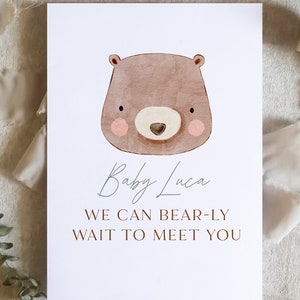 Nous avons hâte de vous rencontrer / Carte d'ours personnalisée pour bébé / Carte de famille qui s'agrandit / Carte de félicitations pour un nouveau-né / Carte pour un nouveau-né / SKU : LNBABY09B