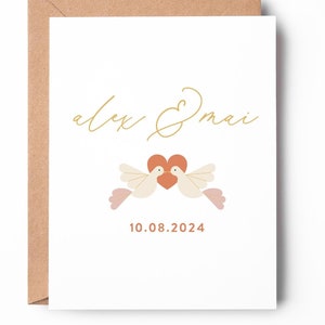 Félicitations tourtereaux, carte personnalisée personnalisée, carte-cadeau de mariage, carte de mariage pour couple marié, carte de marié / SKU : LNWD76C