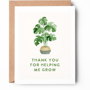 merci de m'avoir aidé à grandir, jolie carte de remerciement, carte idiote, carte de remerciement, carte de jeu de mots monstera plante d'intérieur / SKU : TYGREETING21
