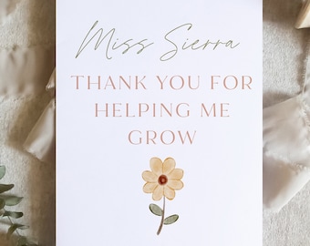 Thank you for helping me grow card / Awesome teacher card / Teacher Appreciation Day Daycare Card SKU: LNTEACHER04