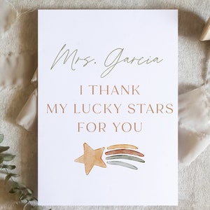 Carte Je remercie mes étoiles pour vous / Impressionnante carte d'enseignant / Carte d'appréciation des enseignants pour la garderie SKU : LNTEACHER05