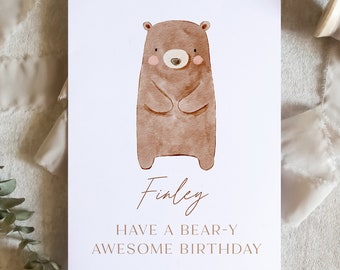 Personalized Bear Birthday Card for Toddler or Baby, Childrens Card, Custom Birthday Card, First Birthday Card/ SKU: LNBD02