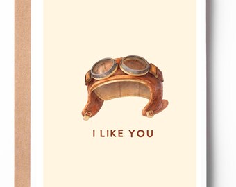Tarjeta "Me gustas" / Tarjeta de amor aventurero con sombrero y gafas / Lindo saludo romántico