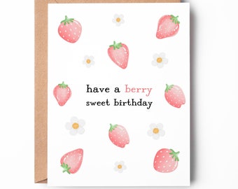 Strawberry First Birthday Card | Berry Sweet Birthday Card | Personalized Strawberry Birthday Card