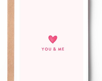 Minimal Love Card | You and Me | Heart Accent Anniversary and Valentine's Day Card
