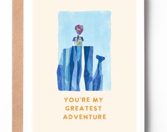 Tarjeta "Eres mi mayor aventura" / Tarjeta de amor con cascada de cuentos / Tarjeta romántica de aniversario o boda