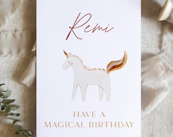 Personalized Unicorn Birthday Card for Toddler or Baby, Childrens Card, Custom Birthday Card, First Birthday Card/ SKU: LNBD01