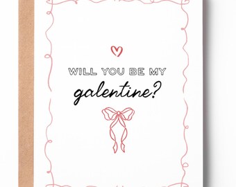 Will You Be My Galentine Card | Cute Bow and Heart Design | Simple Friendship Card