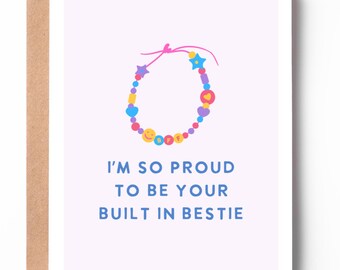 Mother’s Day Card | I’m So Proud to Be Your Built In Bestie | Friendship Bracelet Mom Card | Cute Funny Mom Card | Daughter to Mom Card