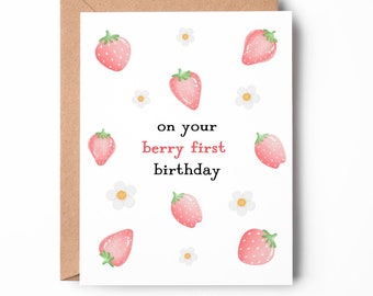 Strawberry Birthday Card | Berry First Birthday Card | Personalized Strawberry Birthday Card