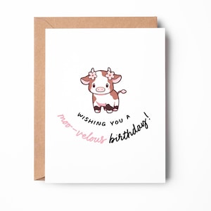 Passez un anniversaire amusant, carte d'anniversaire vache mignonne, carte d'anniversaire calembour, carte rigolote, carte d'anniversaire mignonne, carte pour fermier / SKU : LNBD25C