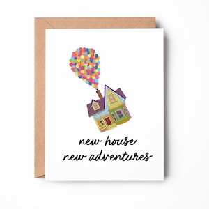 maison neuve, nouvelles aventures, maison en montgolfière, nouvelle carte de maison, carte de nouveaux voisins, jolie carte de maison neuve / SKU : LNNH01C