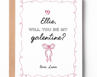 Galentine’s Coquette Day Card | Personalized | Will You Be My Galentine with Name