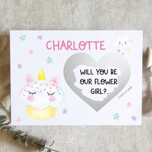 Carte de demoiselle d'honneur à gratter cupcake licorne, jolie carte de demoiselle d'honneur, proposition de demoiselle d'honneur, demoiselle d'honneur, carte de mariage / SKU : LNFG06