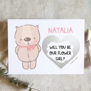 Adorable nounours carte de demoiselle à gratter, carte de demoiselle d'honneur, proposition de demoiselle d'honneur, demoiselle d'honneur, carte de mariage / SKU : LNFG10Q