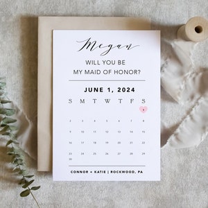 carte de calendrier pour proposition de demoiselle d'honneur, carte Save The Date, carte de date de mariage Serez-vous ma demoiselle d'honneur pour boîte de propositions / SKU : LNBM64B | LUNE