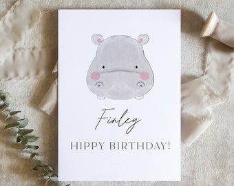 Hippy Birthday, Personalized Hippo Birthday Card for Toddler or Baby, Childrens Card, First Birthday Card/ SKU: LNBD03B
