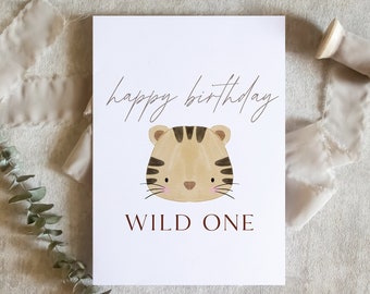 happy birthday wild one, animal themed birthday card, cute birthday card, first birthday card for animal theme, zoo theme bday / SKU: LNBD08