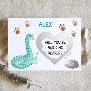 Carte de porteur d'anneau à gratter dinosaure Brachiosaurus, jolie carte de porteur d'anneau, proposition de porteur d'anneau, carte de proposition de porteur d'anneau / SKU : LNRB10B