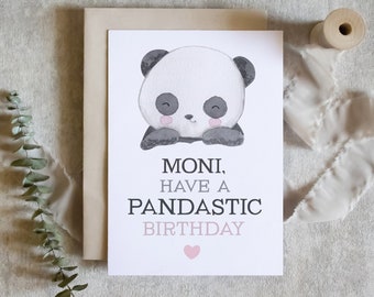 Carte d'anniversaire personnalisée, carte de panda, fête d'anniversaire pandastique, carte d'enfant, carte d'anniversaire personnalisée / SKU : LNBD12