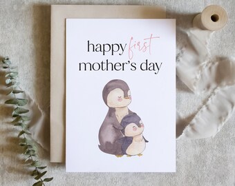 Bonne première carte de fête des mères, carte de fête des mères, jolie carte de fête des mères pingouin / SKU : LNMD05B